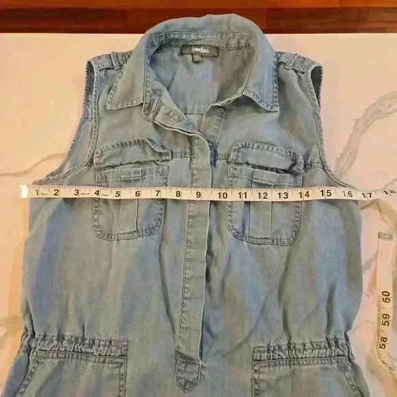 Neiman Marcus Sleeveless Collared 1/2 Button Down Jean Dress Blue Size Small - Picture 3 of 9